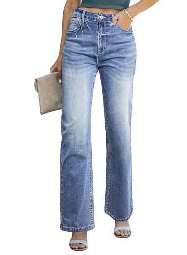Sidefeel Women's Wide Leg Jeans Casual High Waisted Straight Zimbaplatinum Denim Pants Light Blue Size 6