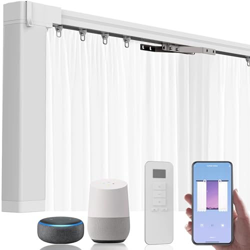 Quoya Smart Electric Curtain Track AT5810【Up to 7m (275inches)- Motorised and Adjustable】 Automated Rail Motor with App, Voice, Remote Control, Compatible with Alexa, Google and Siri