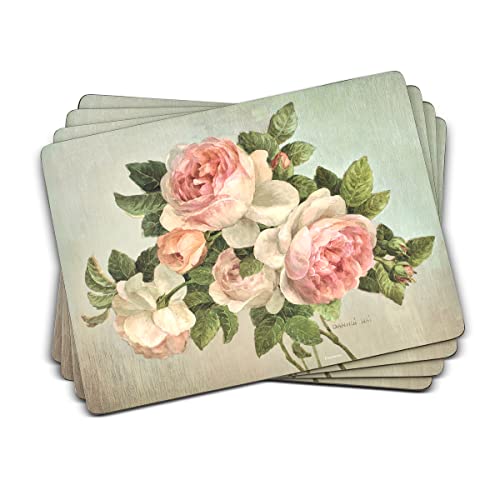 Pimpernel Antique Roses Placemats - Set of 4 Cork Backed Table Mats with Vintage Rose Illustration - Heat & Stain Resistant Dining Placemats for Elegant Floral Table Settings or Decorative Use