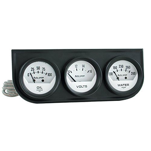 AUTO METER 2324 Autogage White Console Oil/Volt/Water Gauge with Black Steel, 2.3125 in.