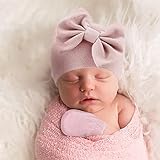 BQUBO Newborn Baby Girls Hats Mittens Set Hospital Hat Beanie Infant Bow Hats Baby Cotton Gloves No Scratch Mittens for 0-6 Months