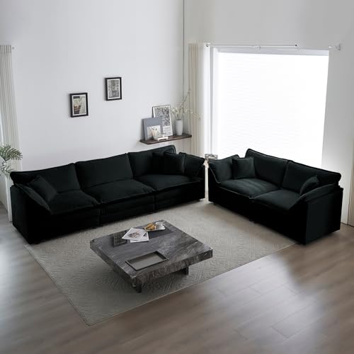 Tmsan 2 Piece Chenille Cloud Couches Living Room Furniture Set, Modern Oversized Modular Sectional Loveseat and Sofa Set for Apartment Office Large Spaces
