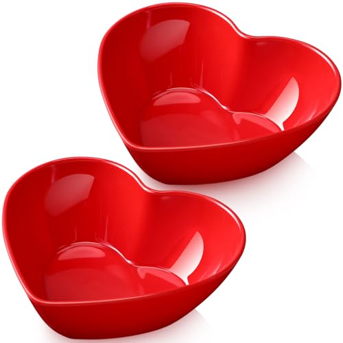 Layhit 2 Pcs Heart Shaped Bowl Salad Heart Appetizer Bowls Plastic Snacks Holder for Valentine Wedding Fruits Candy Dessert Kitchen Cooking Gift(Red,8.94 Inch)