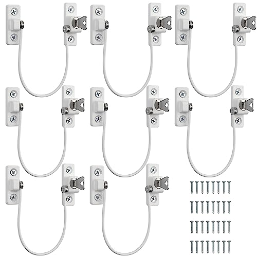 Kamtop 8 Pack Window Restrictor Locks, UPVC Lockable Window Door Locks with Keys, Childproof Cable Restrictor Lock Casement Window Guards Child Safety Anti Theft Window Locks for Home Baby Security