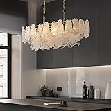 LOVEDIMA Gold Multi-Tier Lantern Pendant Lighting,Cloud Glass Metal Kitchen Island Chandeliers Hanging Ceiling Light Fixtures