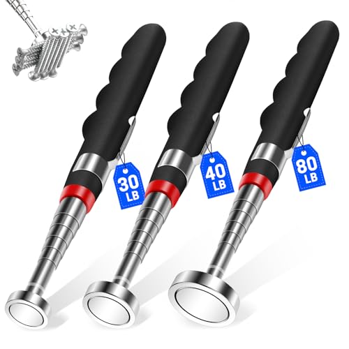3PCS Telescoping Magnetic Pick Up Tool Extendable up to 31", 30lb 40lb 80lb Telescopic Magnet Stick with Extra Strong Magnet for Men, Husband, Birthday, Father's Day, Christmas
