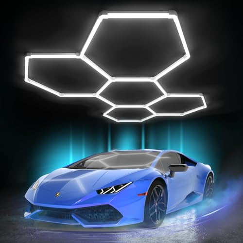 Litezone Hexagon Garage Lights: 168W 25 Pack 5 Grids LED Garage Lights - Easy Install 6500K Super Bright Honeycomb Light for Workshop Warehouse Car Detailing Shop Exhibition Hall Gym