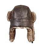 Oncefirst Unisex Aviator Hat Faux Leather Pilot Cap Winter Trapper Hunting Hat Brown XL