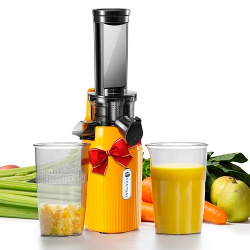 Ventray Ginnie Mini Cold Press Juicer, Small Slow Masticating Juicer for Vegetables and Fruits, High Juice Yield, Easy to Clean, Space-Saving, Fit for Personal/Travel/Picnic/Office - Yellow