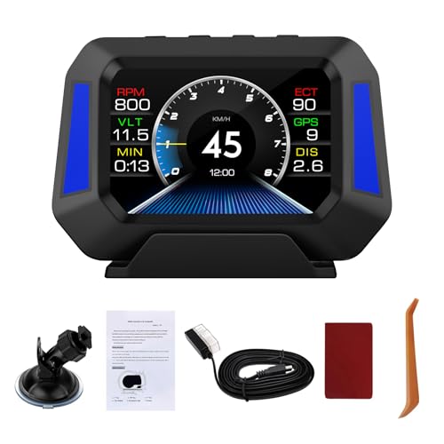 OBD2 Digital Speedometer Heads Up Display for Car, MAIMEIMI OBD2 & GPS Dual System Digital Speedometer HUD MPH for car Heads Up Display with Car Inclinometer, RPM Meter, Water & Oil Tem, Volt, Mileage