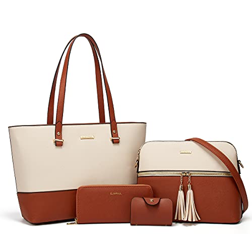 Women Fashion Synthetic Leather Handbags Tote Bag Shoulder Bag Top Handle Satchel Purse Set 4pcs