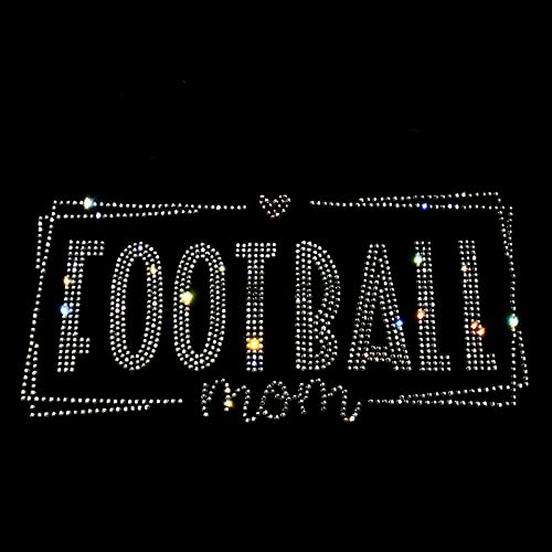 Set of 2 Bling Silver or Black Rhinestones Football Mom Iron on 8.3' Width Patch Crystal Hotfix Heat Transfer DIY Applique