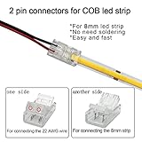 HAMRVL 12 Pack 8mm Cob Led Strip Light Connectors 2 Pin, Led Strip to Wire Solderless Transparent Track Lighting Adapter Connection with 6M/19.68ft Led Wire Extension Cable for White Led Tape 12/24V