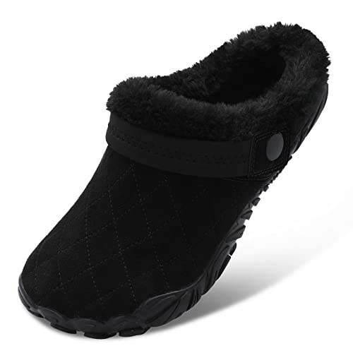 Besroad Soft Plush Lightweight House Fuzzy Slides Slippers for Women Fur Home Outdoor Shoes New All Black 7.5 Women/6 Men