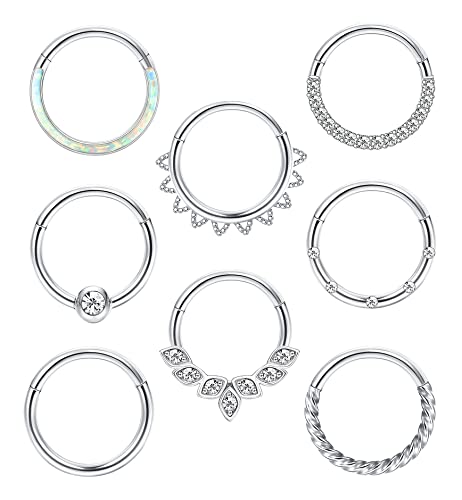 THUNARAZ 16G Nose Rings Hoop Surgical Steel Septum Rings for Women Men Clicker Hinged Septum Cartilage Helix Conch Hoop Daith Piercing Jewelry 8mm