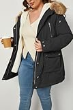 Geschallino Women's Plus Size 3 in 1 Parka Coat Zip Detachable Warm Fleece Lined Outwear with Waist Drawstring 7619 Black 4X