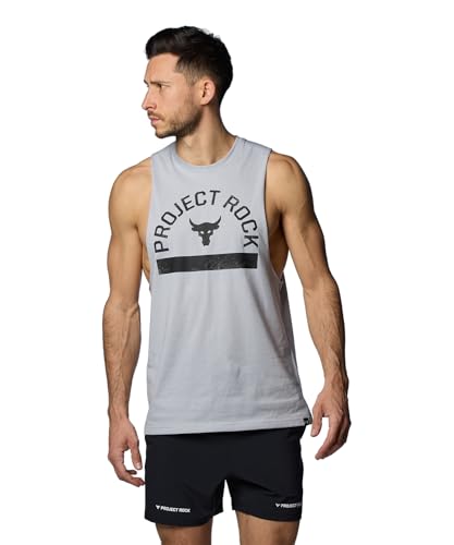 Under Armour Men's Project Rock Payoff Graphic Sleeveless T Shirt, (011) Mod Gray Medium Heather / / Black, Large