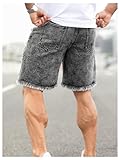 Verdusa Men's Ripped Distressed Raw Hem Straight Leg Denim Shorts Grey Medium