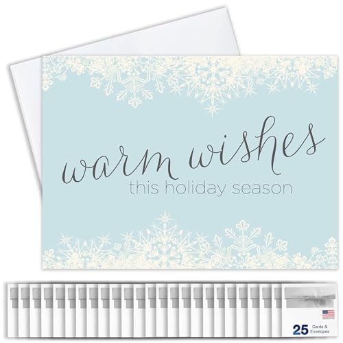 Season’s Greetings Cards for Business & Family (Warm Wishes) Bulk Greeting Card Set Pack of 25 Christmas Cards with Envelopes (5x7 inch - A7) Great for Office, Work, Employees & Clients H1507