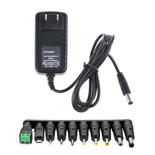 Acdctek 6V 2A Power Adapter Charger AC 6 Volts 2 Amps Regulated Switching Power Supply with 10 Interchangeable DC Plug for 300mA 400mA 500mA 600mA 700mA 800mA 900mA 1000mA 1500mA 2000mA Equipment