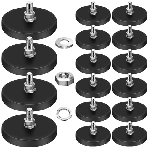 16Pack Rubber Coated Magnets, 30LBS Rubber Coated Neodymium Magnets with M5 Magnetic Assembly Base for Light Bar Mirror Camera Tool(1.69 Inch)