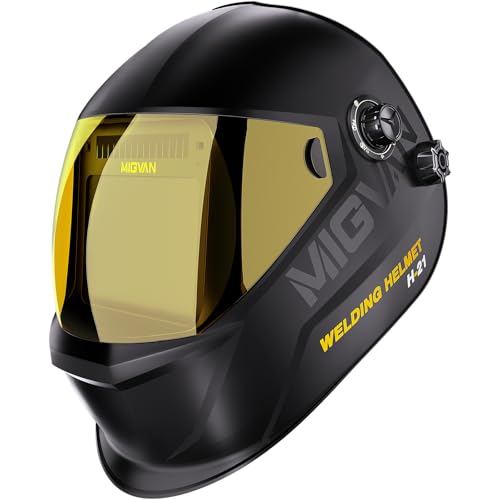 MIGVAN Welding Helmet Auto Darkening True Color Large Viewing, Welding Hood Solar/Rechargeable Battery Powered, Wide Shade 4/5-13 with 4 Arc Sensor, Optical Clarity Welder Mask for TIG MIG ARC Grind