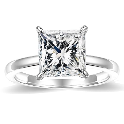 MOOSEA Princess Cut Moissanite Engagement Rings for Women, 2ct D Color VVS1 Clarity Lab Created Diamond Wedding Rings 18K White Gold Vermeil Solitaire Moissanite Ring for Women Rings Jewelry Gifts