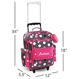 Lillian Vernon Personalized Rolling Luggage for Kids, 5-Pocket Grey Multi-Dots Design Suitcase Set With Clip-On Pouch, Customizable Girls Travel Carrier on Wheels, 20" H x 12" L x 5" W