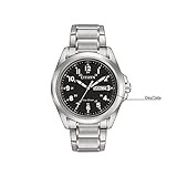 Citizen Men's Eco-Drive Weekender Garrison Field Watch in Stainless Steel, Black Dial, Arabic Markers, Luminous, 43mm (Model: AW0050-82E)