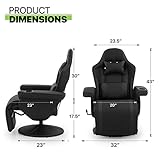 Magshion Swivel Gaming Recliner with Lumbar Support for Adults Teens, PU Leather Seat Adjustable Reclining Gaming Chair with Headrest, Footrest and Cup Holder for Living Room, Black