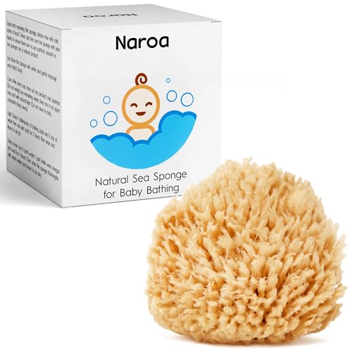 NAROA Natural Baby Bath Sponge in Gift Box | Premium Soft Wool Sea Sponge for Babies | Newborn Bath Time Essentials | Sustainable & Plastic Free (1 Pack)