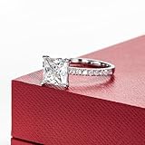 CADYNO 14K White Gold Princess Cut Moissanite Promise Ring 2ct D Color Lab Grown Created Diamond Solid Real Gold Eternity Wedding Solitaire Anniversary Engagement Ring for Women 8