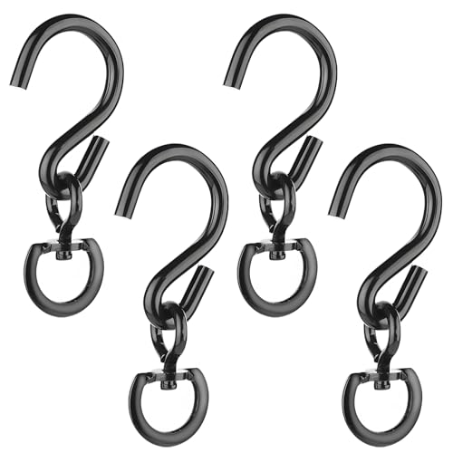 Cosmos 4 Pcs Swivel Plant Hanger Pots Hooks Heavy Duty Hanging Plant Hook 360 Degrees Swivel Metal Hooks for Indoor and Outdoor Hanging Plants, Pots, Wind Chimes, Gardening Accessories, Black