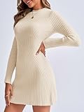 Saodimallsu Womens Long Sleeve Sweater Dress Bodycon Crew Neck 2024 Fall Slimming Knit Mini Dresses Beige