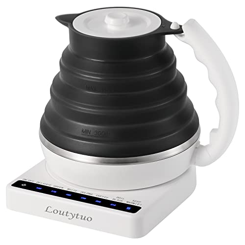 Ultrathin Food Grade Silicone Travel Foldable Electric Kettle Variable Temperature Control with Dual Voltage, Auto Shutoff & Boil Dry Protection & Keep Warm, 555ML 110-220V US Plug (Black)