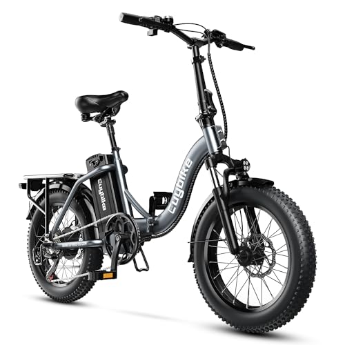 Folding Electric Bike for Adults with Peak 1000W Motor, 48V 20AH Battery up to 30MPH 80 Miles, 20" Fat Tire All Terrain Ebike, Front Suspension 7-Speed Commuter E Bike Grey, Step-Thru, UL Certified