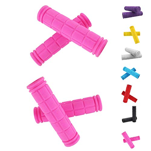 Helonge Bike Handlebar Grips, Non-Slip Rubber Bicycle Handle Bar Wraps for Kids Bikes(7 Colors) (Pink)