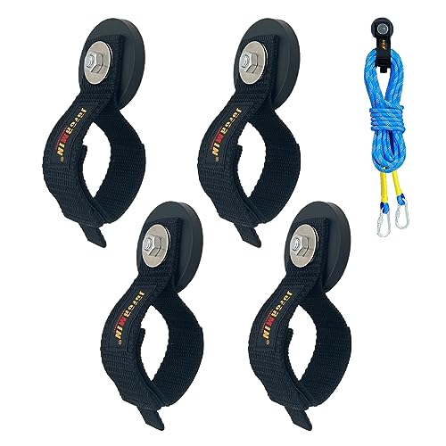 Juformin Heavy Duty Magnetic Hook, Magnetic Tool Holder, Magnetic Garage Hooks, Extension Cord Strap for Cable, Rope, Wire Storage in Garage,Workshop,RV,Pick-up(Dia.2.59" Magnet * 4Pcs)
