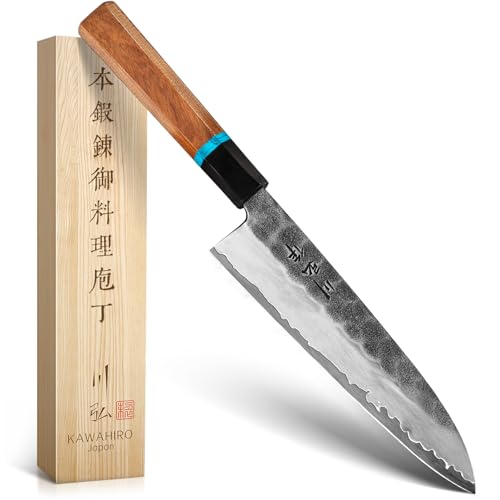 KAWAHIRO Japanese Chef Knife, 210mm Black Forged VG10 Kitchen Knife, Handcrafted Professional Chefs Knife with Ergonomic Handle, Perfect Birthday Gifts for Men Women, Luxury Gift Wood Box