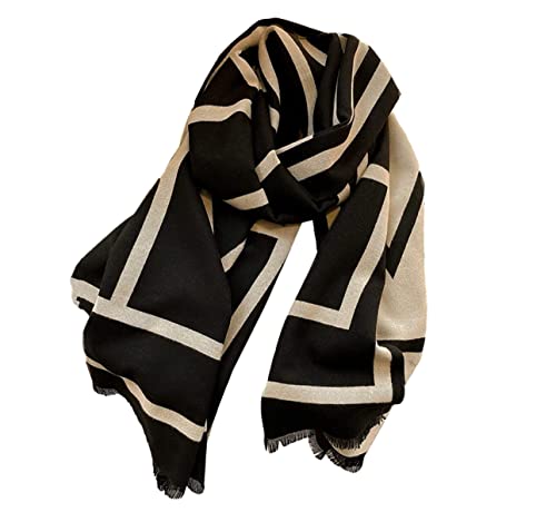 JERLA Cashmere Feel Scarf winter warm large soft Shawl wrap Scarf for women (Black geometry)