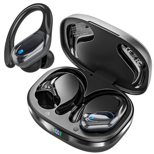 HAOYUYAN Wireless Earbuds, Sports Bluetooth Headphones, 80Hrs Playtime Ear Buds with LED Power Display, Noise Canceling Headset, IPX7 Waterproof Earphones for Workout/Running
