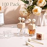 Zubebe 100 Pack Clear Glass Car Air Freshener Vent Clip Empty Essential Oil Diffuser Bottle Auto Glass Perfume Diffuser with Vent Clip Wooden Cap and Stick for Car Fragrance Ornament (Colorless)