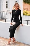 PRETTYGARDEN Women's Fall 2 Piece Sweater Set Rib Knit Long Sleeve Crop Top Maxi Bodycon Skirt Casual Winter Outfits (Black,Small)