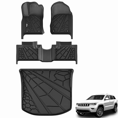 KARPAL Floor Mats & Cargo Liner Fit for 2016-2021 Jeep Grand Cherokee / 2022 Grand Cherokee WK2 5-Seater (NOT for WL74 or L 3-Row), TPE Floor Liners Trunk Mats for 1st & 2nd Row & Cargo