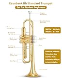 Eavnbaek Bb Standard Trumpet Set for Beginner or Advanced Student, Brass Student Trumpet Instrument with Hard Case, Cleaning Kit, 7C Mouthpiece and Gloves (Gold)