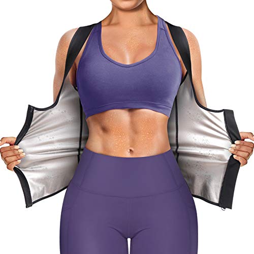 Junlan Sauna Suit for Women Waist Trainer Vest Sweat Tank Top Shaper for Women with Zipper (Black, Medium)
