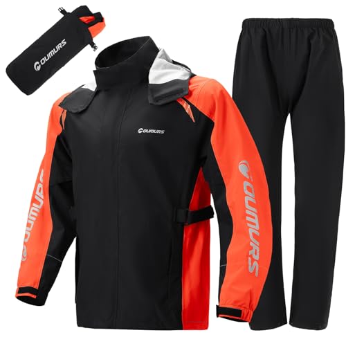 Oumurs Motorcycle Rain Suit - Waterproof Jacket & Pants for Men & Women, Lightweight Nylon, Reflective, Multi-purpose for Riding, Fishing, Golf, Hunting, Camping