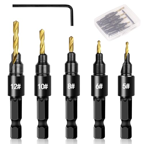 OAOJUBR 5PCS Countersink Drill Bit Set, Professional Brocas para Madera - Adjustable Wooden Drill Bit Set, Used for Wood Countersink Drill Bit with Depth Stop