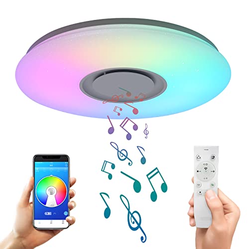 ASALL 48W LED music ceiling Light, with remote control Bluetooth speaker,RGB rainbow color,19.68 inch,Dimmable,application controlled ceiling lamp,Suitable for bedroom, living room and children's room