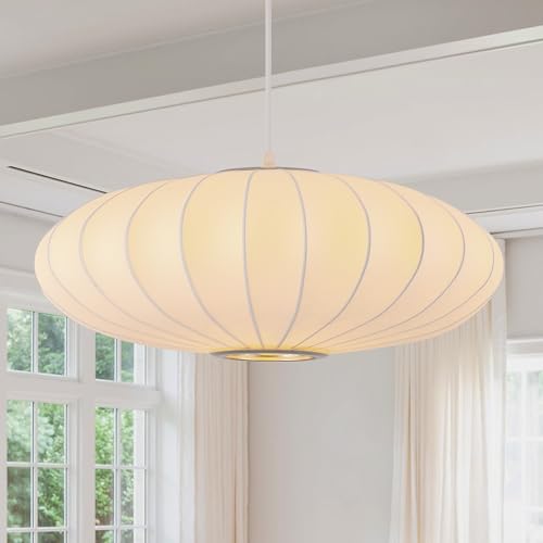 Fivemengo 20 Inch Lantern Pendant Light, Imitation Silk Lampshade, White Bubble Pendant Light, Large Hanging Lamp Simple Chandelier for Living Dinning Room Kitchen Island Bedroom Restaurant Cafe